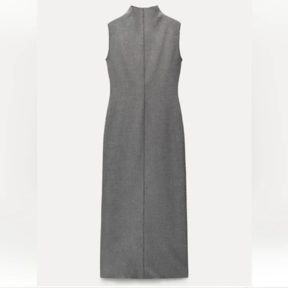 ZARA ZW COLLECTION Seamed Fitted Stretch Mock Neck Long Dress - Picture 12 of 16